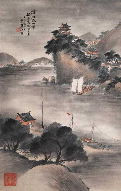 吴石僊 壬辰（1892年）作 烟江叠嶂 镜心